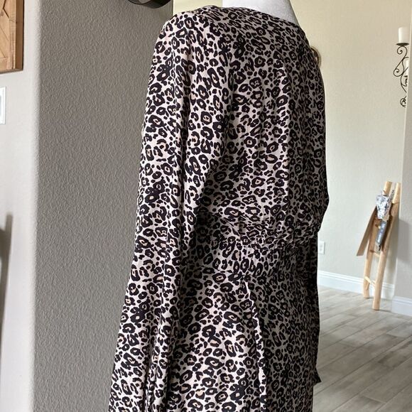 ASOS Leopard True Wrap Long Sleeve Mini Dress 4 V Neck Viscose Reptile - Picture 7 of 14